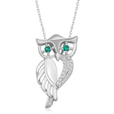 Silver Green Eyed Owl Women's Necklace